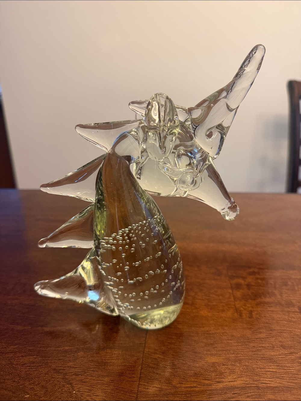 Hand-Blown Clear Glass Fish Sculpture with Pale Green Accent - Home Art